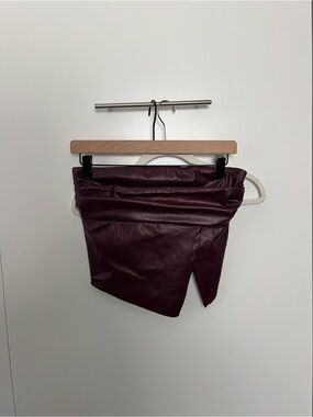 White Fox Boutique Asymmetrical Faux Leather Burgundy Mini Skirt
